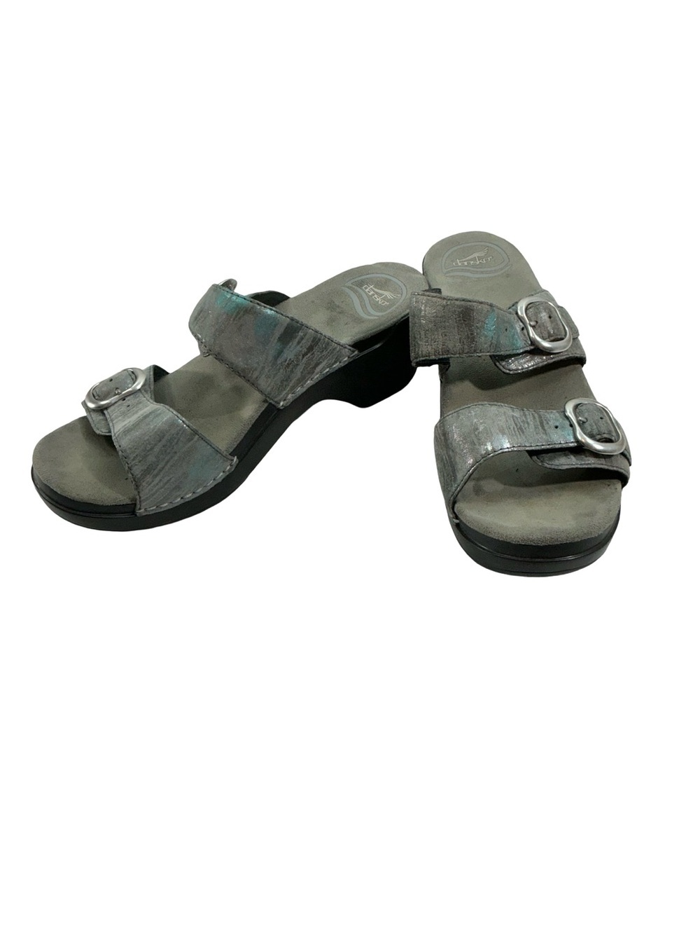 Dansko Sophie Metallic Pewter Wedge Slide Comfort Sandals Size 8